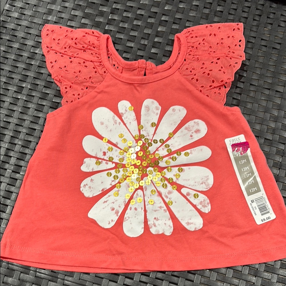 Coral Eyelet Sleeve Kids Top